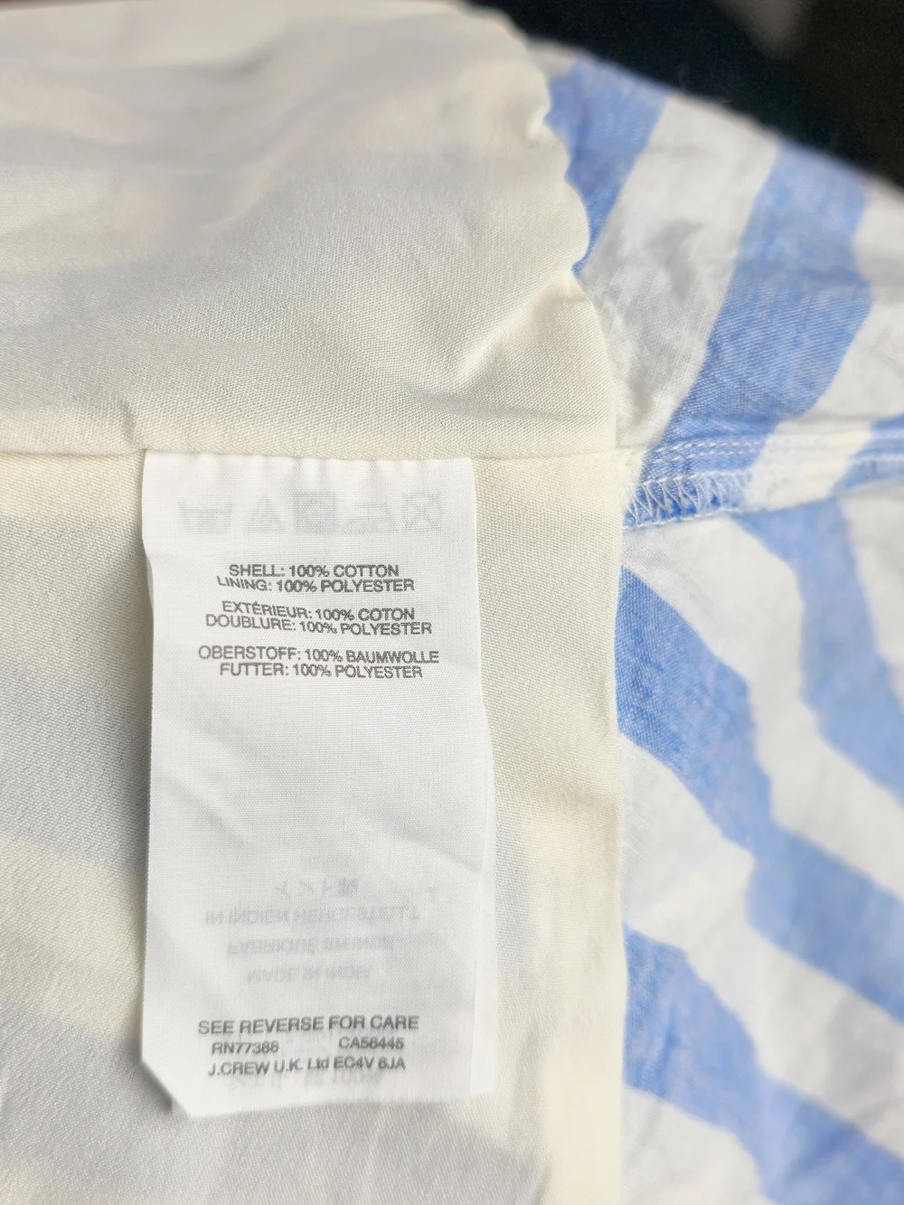J. Crew Blue and White Striped Short Sleeve Faux Wrap Dress